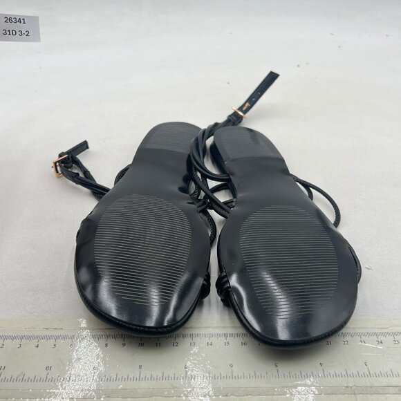 miss left Black Beaded Flat Sandals for Women Ankle Strap Open Toe Slide Sandals - Picture 7 of 8